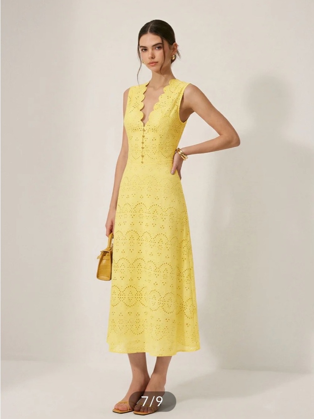Commense cotton sleeveless embroidered eyelet dress with deep v neck